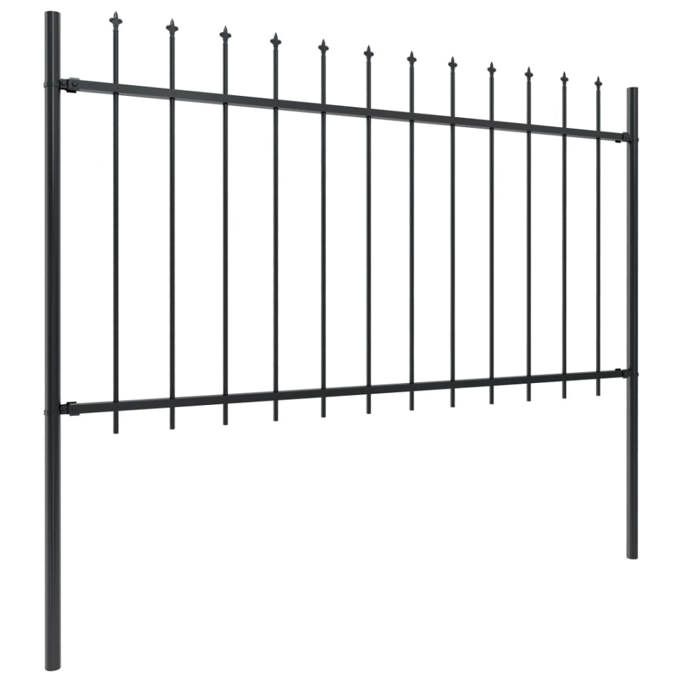 Gard de grădină cu vârf suliță, negru, 8,5 m, oțel - 1 | YEO