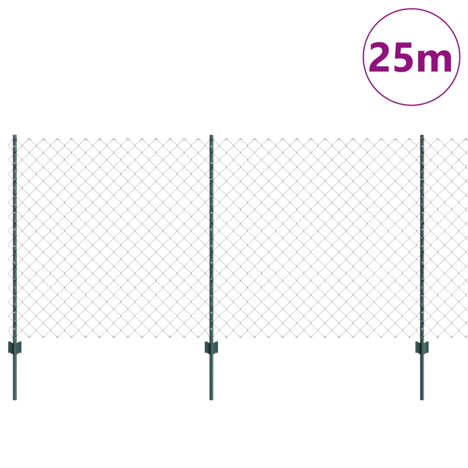 Gard de Lanț cu 22 U Posturi Verde 1.2x25 m Oțel - 2 | YEO