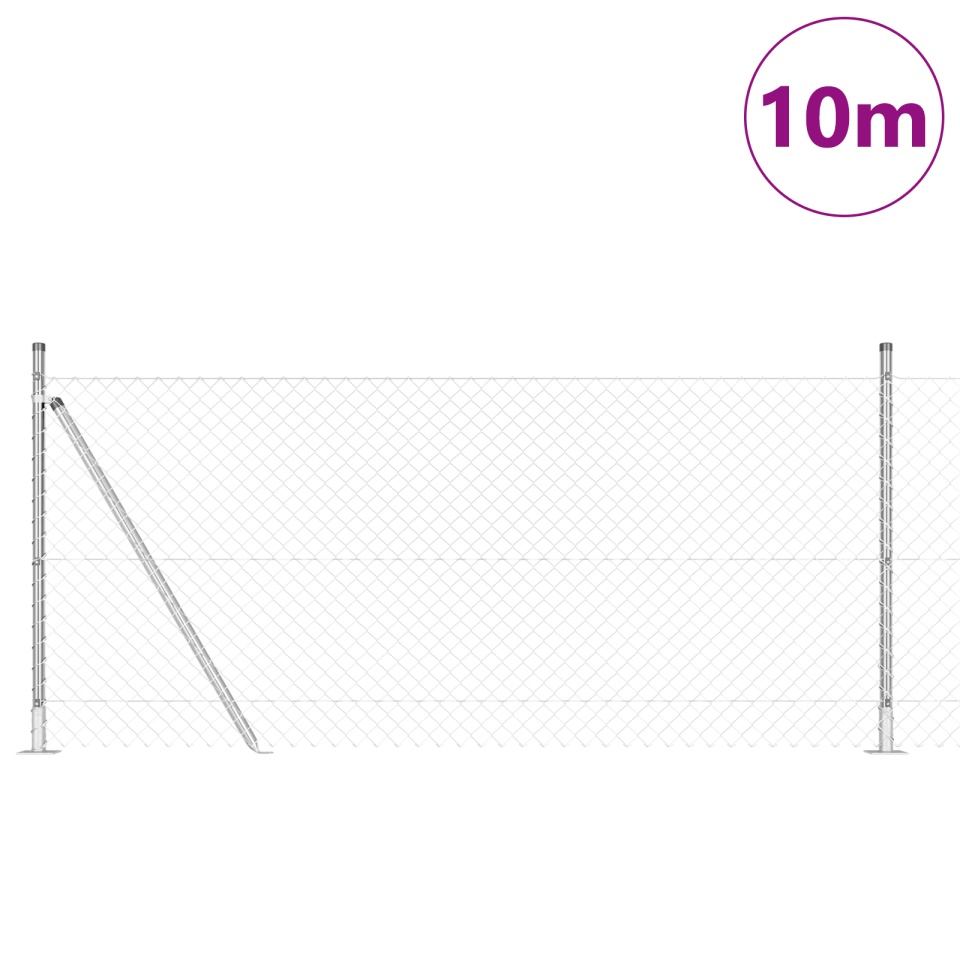 Gard din plasă de lanț cu 7 stâlpi flansați 1x10 m Oțel galvanizat - 2 | YEO