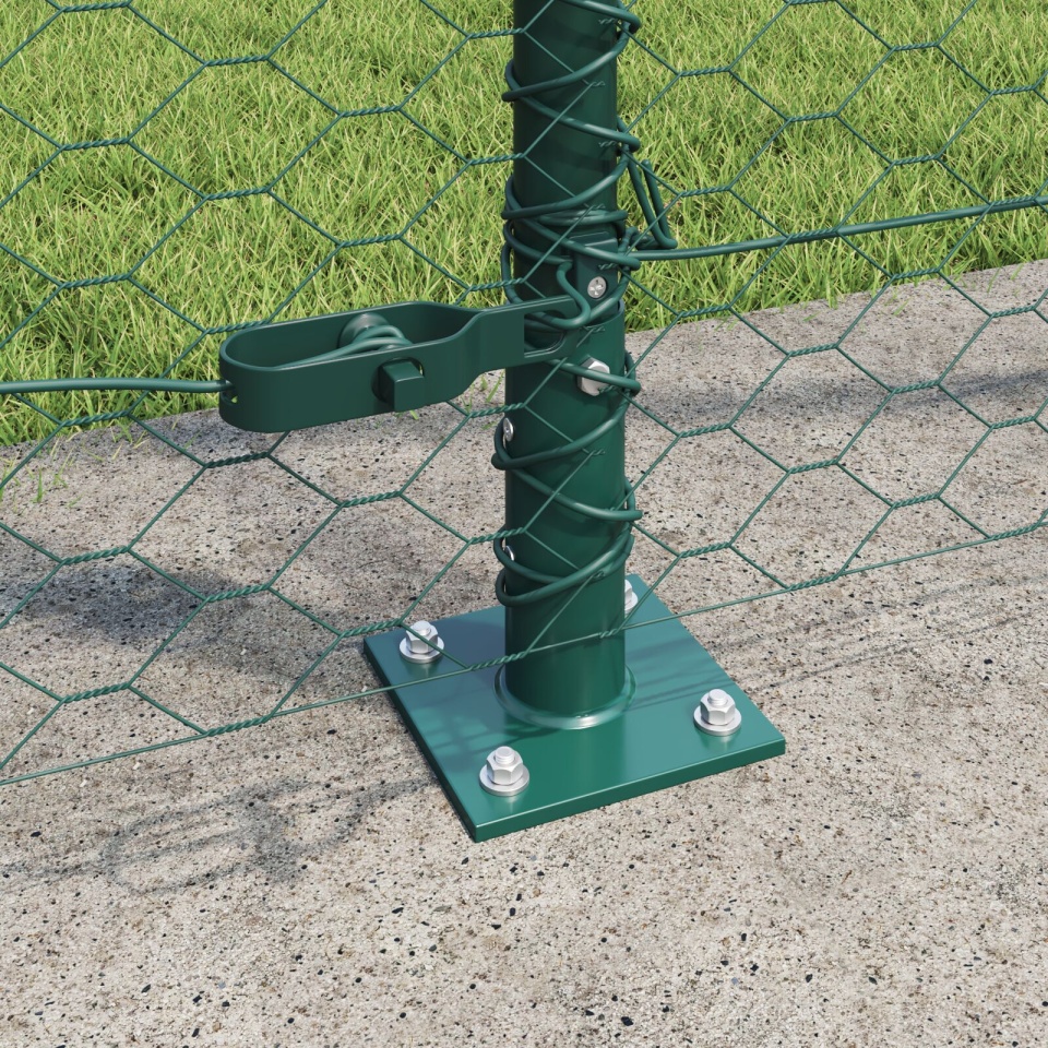 Gard Hexagonal Verde 1.6x25 m Oțel, Stâlpi de Gard cu Plăci de Bază 13 pcs Ø32mm 88.5cm Oțel Galvanizat - 3 | YEO