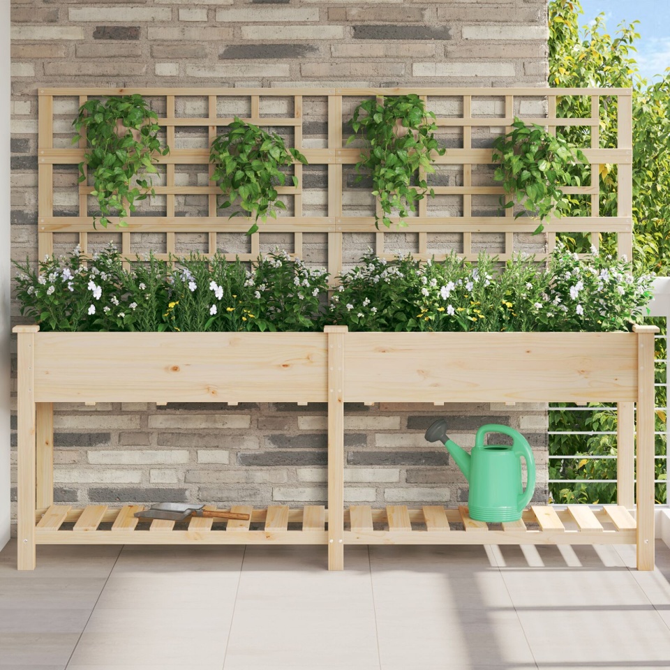 Gradină Jardiniere cu Trellis și Raft 203x53x152 cm Lemn Masiv de Brad