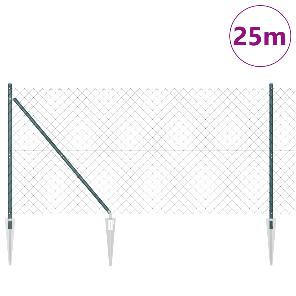 Împrejmuire din plasă de lanț cu 13 ancore 1.4x25 m Oțel galvanizat - 2 | YEO