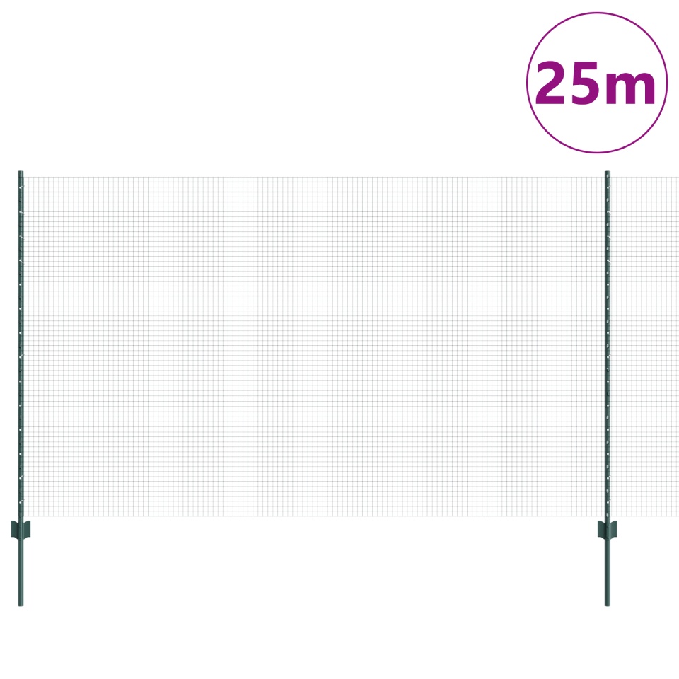Îngrădire de Sârmă Sudată cu 11 Posturi U Verde 1.4x25 m Oțel - 2 | YEO