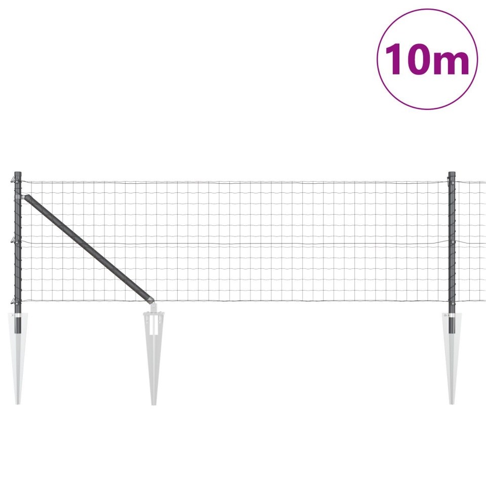 Îngrădire Euro cu 7 Poeți Spike 0.8x10 m Oțel galvanizat Gri - 2 | YEO