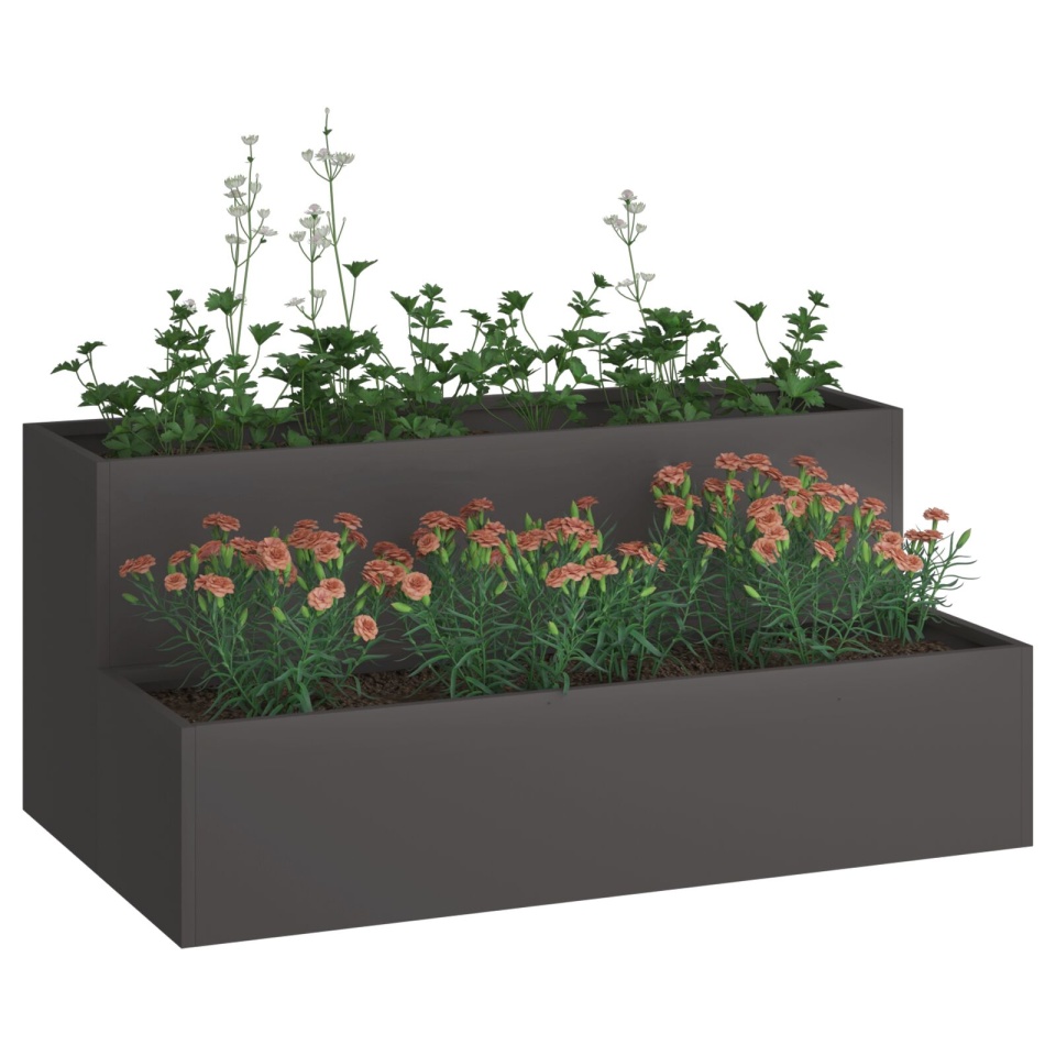 Jardiniere 2-Tier 100x60x45 cm din Oțel Negru - 2 | YEO