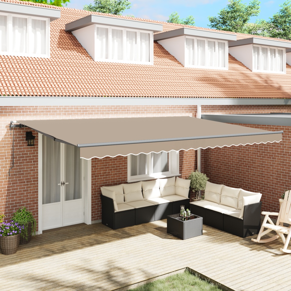 marchiză automată retractabilă bej 500x300 cm, țesătură de înlocuire pentru cadrul de 5x3 m bej