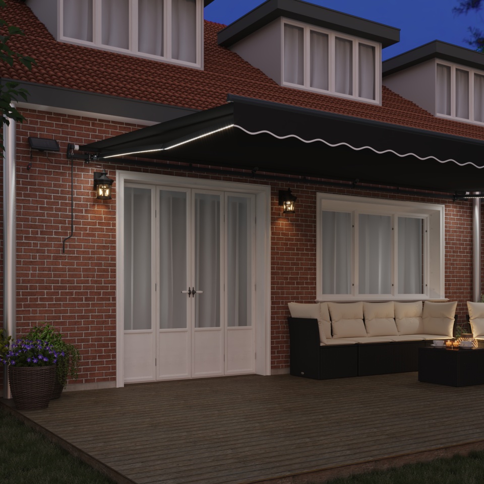 Marchiză manuală retractabilă cu LED Neagră 600x300 cm, Material de schimb pentru marchiză 6x3 m Negru - 2 | YEO