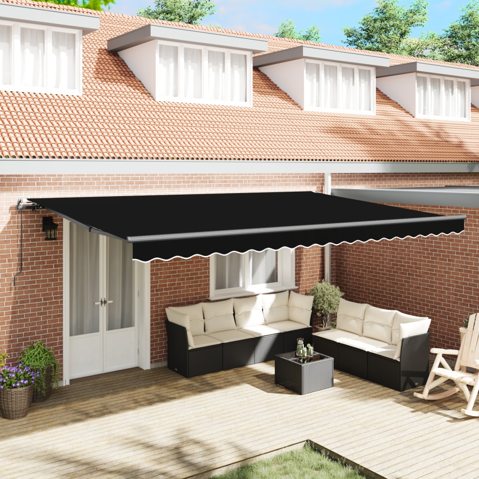 Marchiză manuală retractabilă Neagră 500x300 cm, Material de înlocuire pentru marchiză 5x3 m Negru