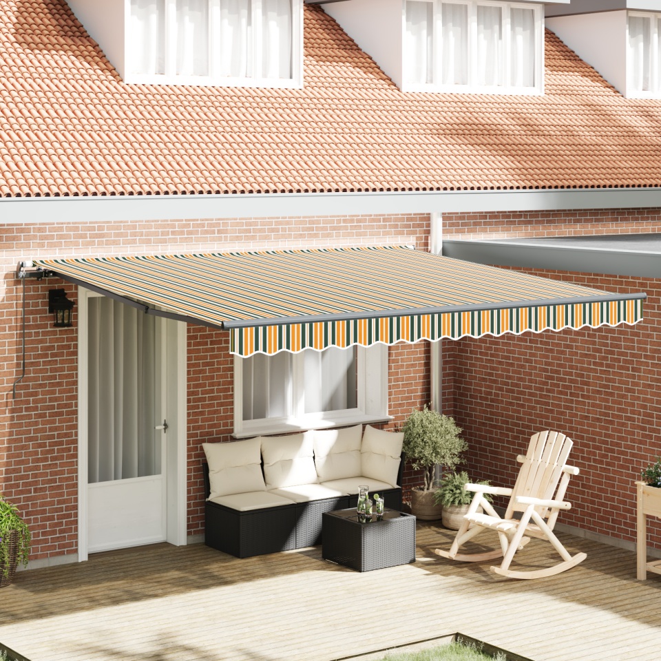 Marchiză Manuală Retractabilă Verde și Galben 400x300 cm, Material de Înlocuire pentru Marchiză pentru Cadru de 4x3 m Verde și Galben