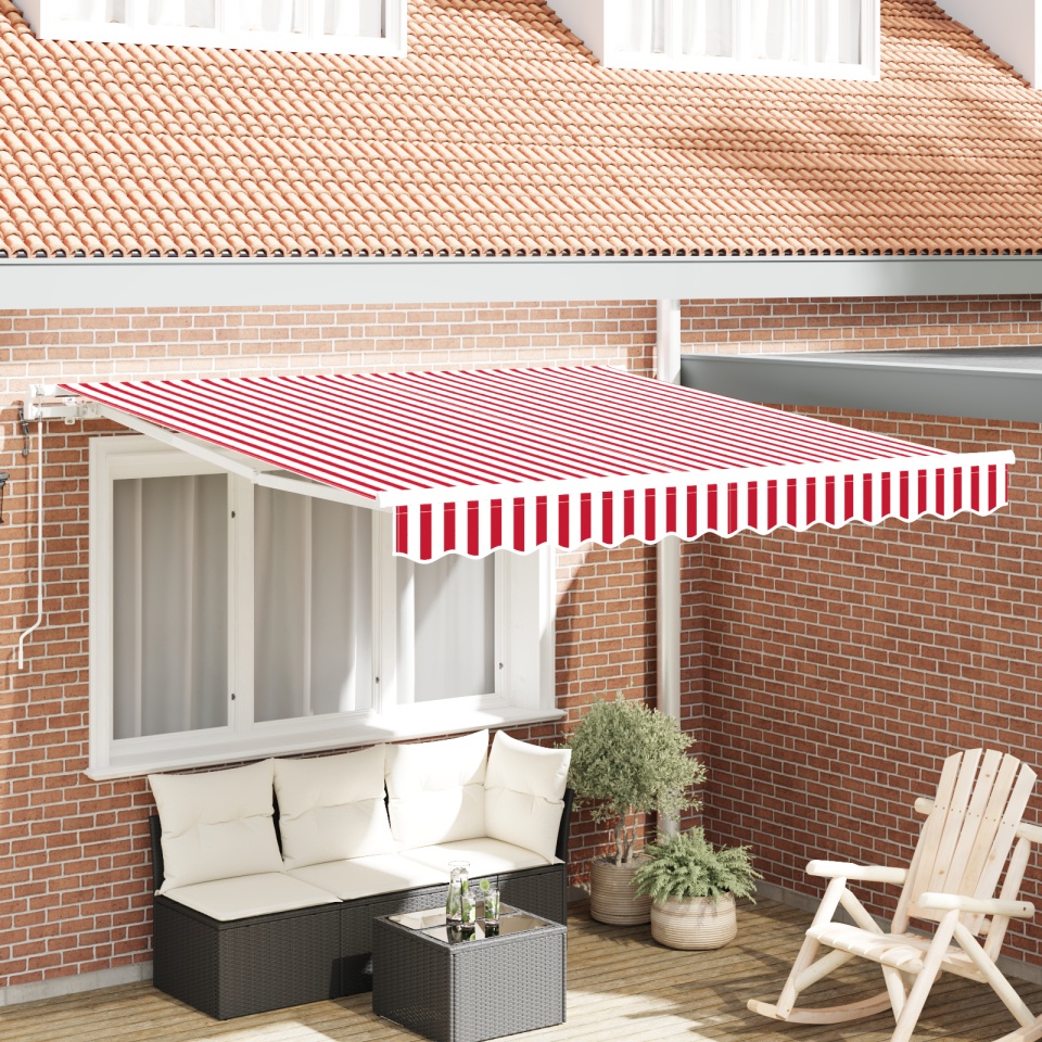 Marchiză Retractabilă Automată cu Dungi Roșii și Albe 350x250 cm
