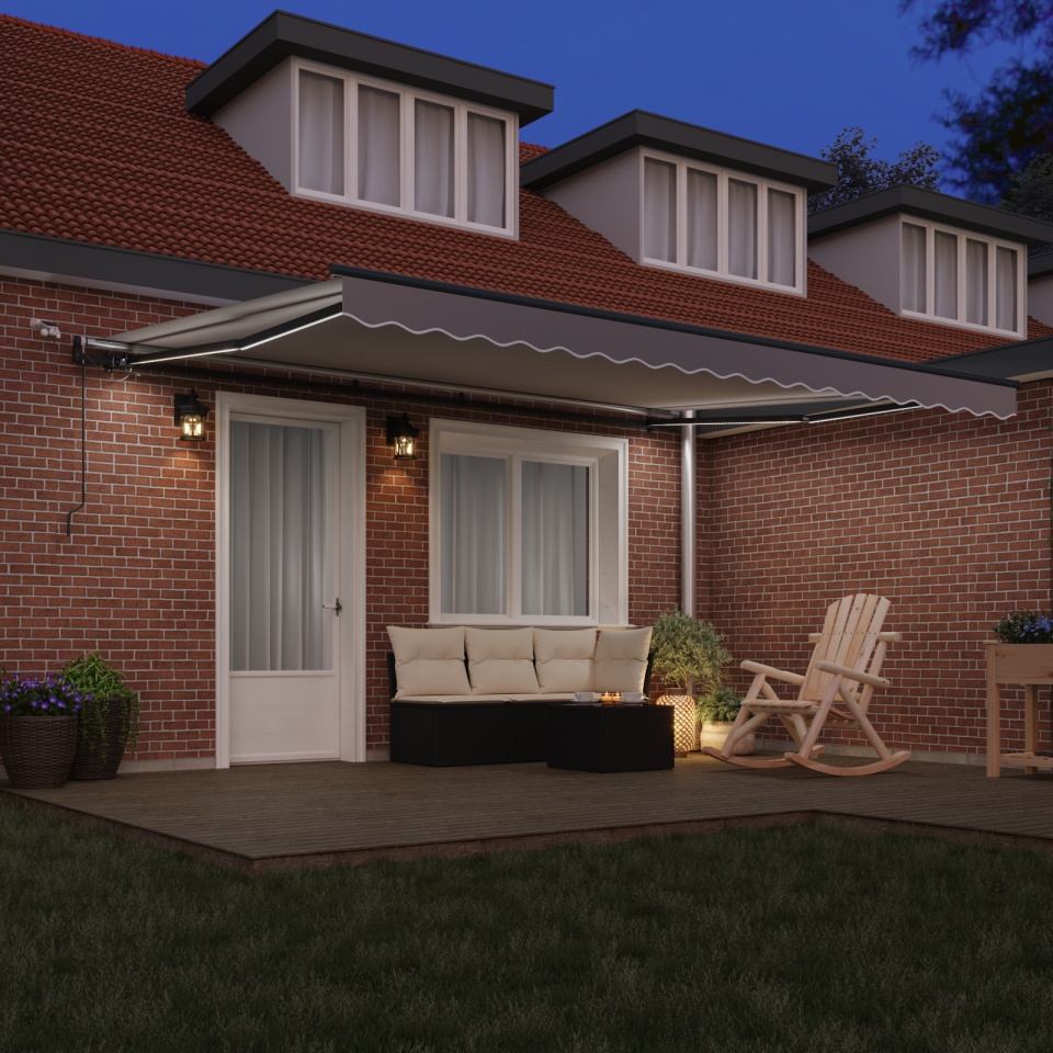 Marchiză retractabilă automată cu LED gri deschis 450x300 cm, Material de înlocuire pentru marchiză de 4,5x3 m cadru gri deschis - 2 | YEO