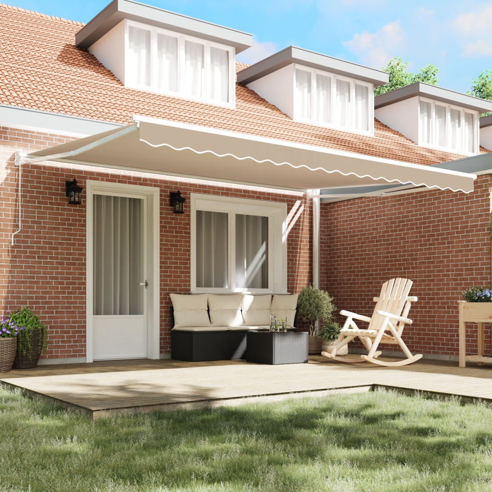 Marchiză retractabilă manuală Bej 450x300 cm, Material de înlocuire pentru marchiză cadru 4.5x3 m Bej - 2 | YEO