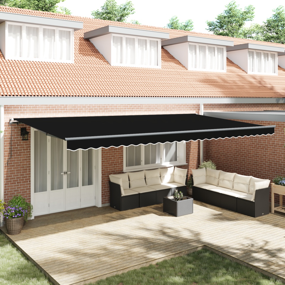 Marchiză retractabilă manuală neagră 600x300 cm, Fabric de înlocuire pentru marchiză de 6x3 m neagră