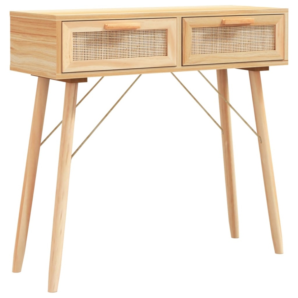 Masă consolă maro 80x30x75 cm lemn masiv pin și ratan natural - 1 | YEO