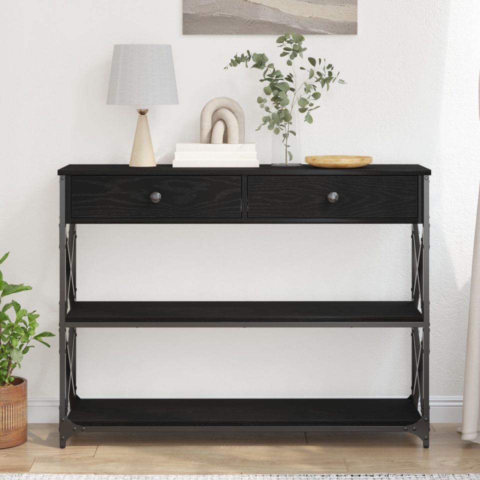 masa de consiliu Negru Stejar 100x28x75 cm Lemn prelucrat și Oțel - 3 | YEO