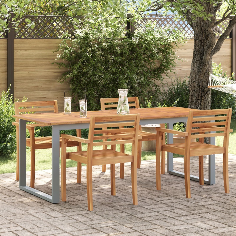 Masă de dining exterioară Gri 200x90x75 cm Oțel și Lemn Solid Acacia