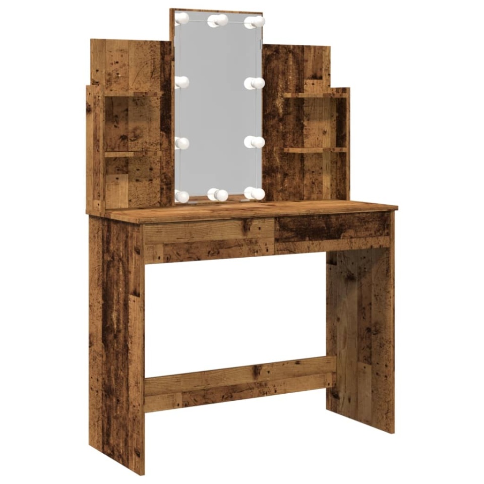 Masă de toaletă cu LED-uri, lemn vechi, 96x40x142 cm - 1 | YEO