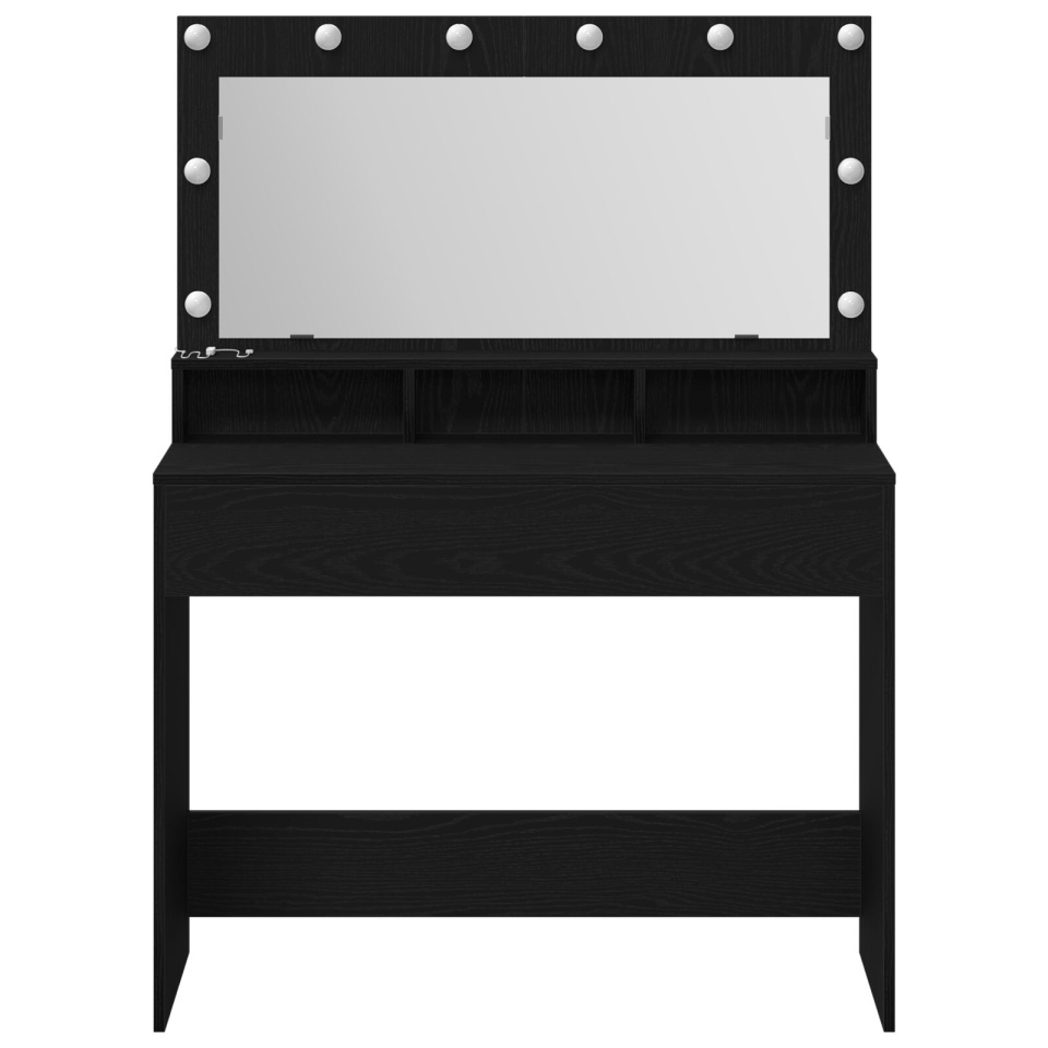 Masă de toaletă cu lumini LED, Negru Stejar, 100x41x135 cm - 3 | YEO