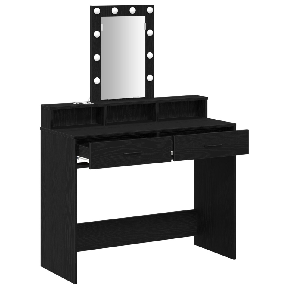Masă de toaletă cu lumini LED, Negru Stejar, 100x41x140 cm - 3 | YEO