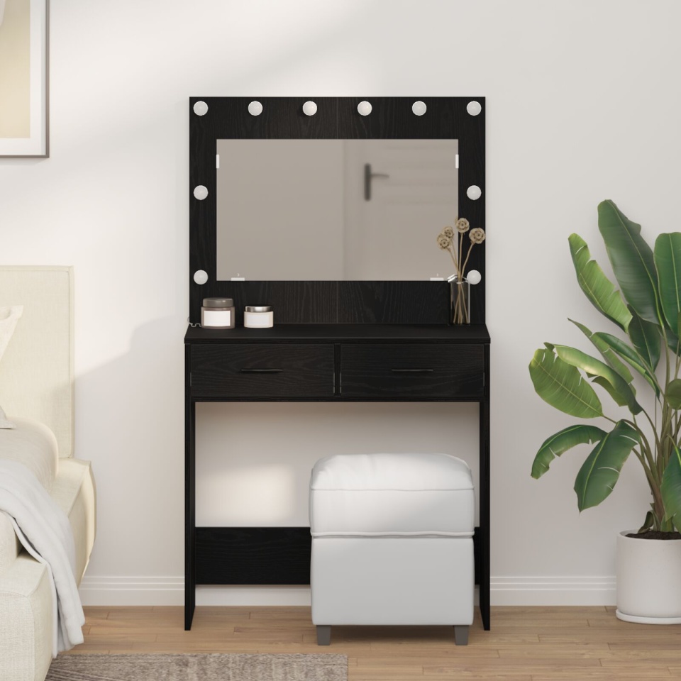 Masa de toaletă cu lumini LED, Stejar negru, 78,5 x 41 x 135 cm