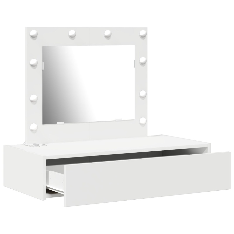 Masă de toaletă suspendată cu lumini LED, albă - 3 | YEO