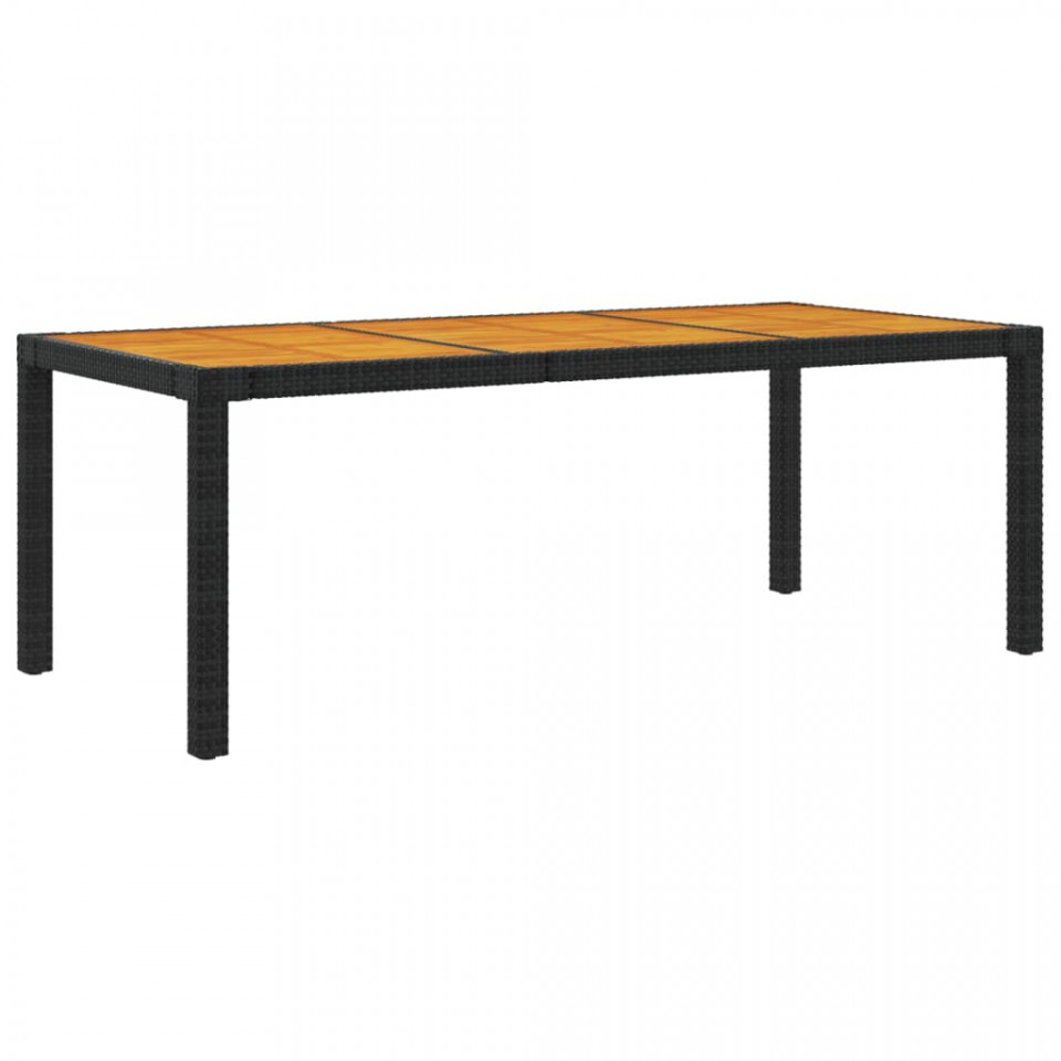 Masă grădină, negru, 190x90x75 cm, poliratan și lemn de acacia - 1 | YEO