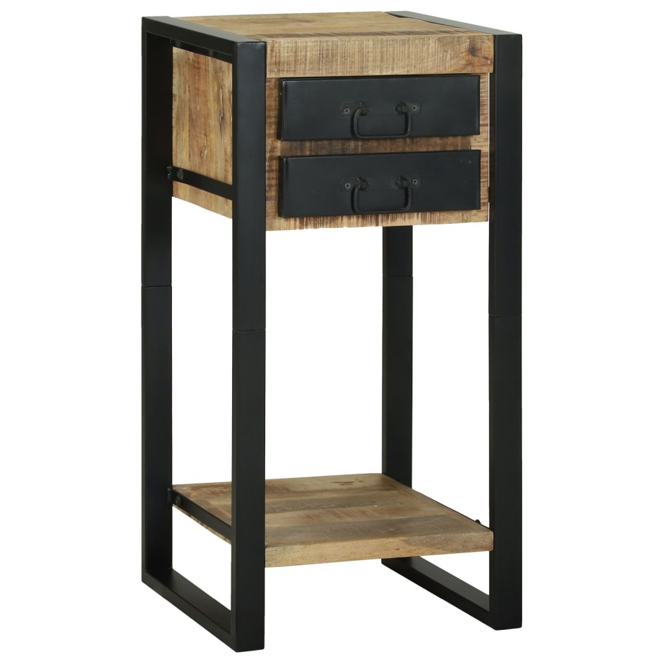 Masă laterală Lemn natural și negru Lemn masiv de mango, Metal - 3 | YEO