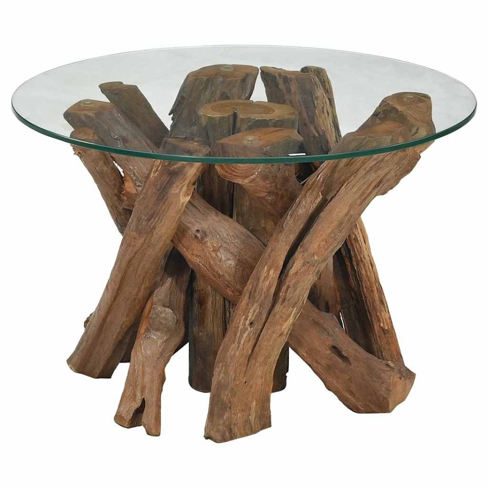 Măsuță de cafea, 60 cm, lemn masiv de tec erodat