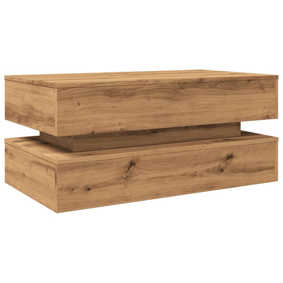 Măsuță de cafea cu lumini LED, stejar artizanal, 90x50x40 cm - 2 | YEO