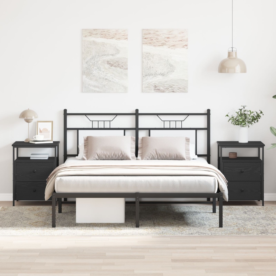 Noptieră 2 buc Negru Stejar 44x45x60 cm Lemn prelucrat - 2 | YEO