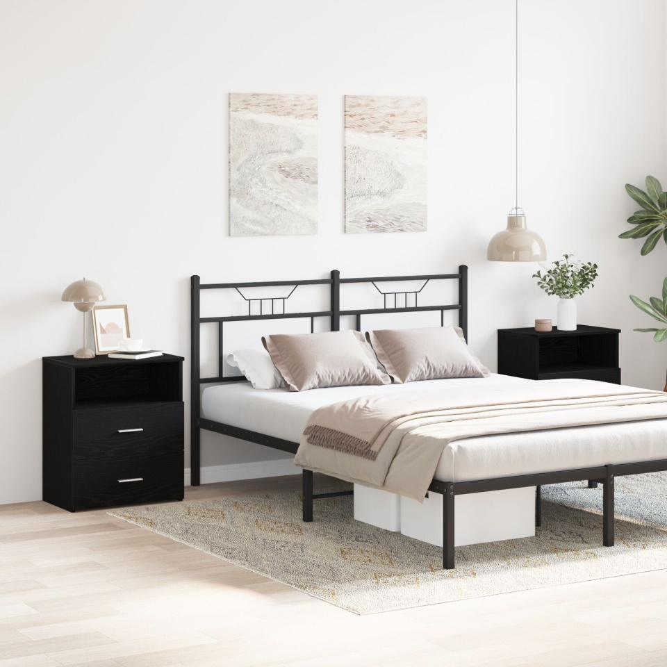 Noptieră 2 buc Negru Stejar 50x32x60cm Lemn prelucrat - 3 | YEO