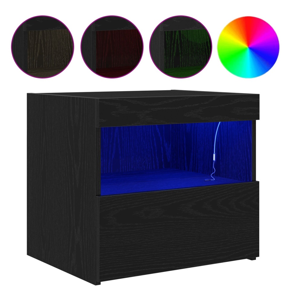 Noptiere cu lumini LED 2 buc Negru Stejar 50x40x45 cm - 3 | YEO