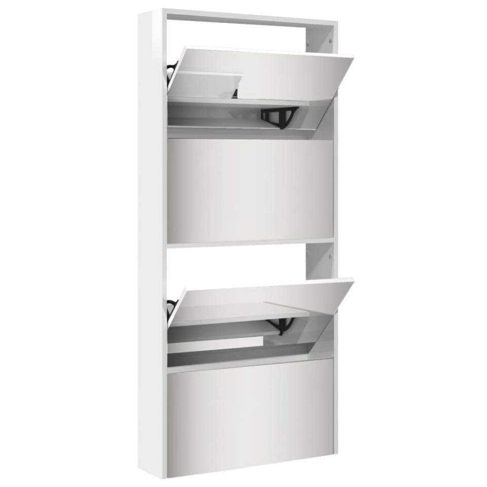 Pantofar cu oglindă, 4 niveluri, alb extralucios, 63x17x134 cm - 3 | YEO