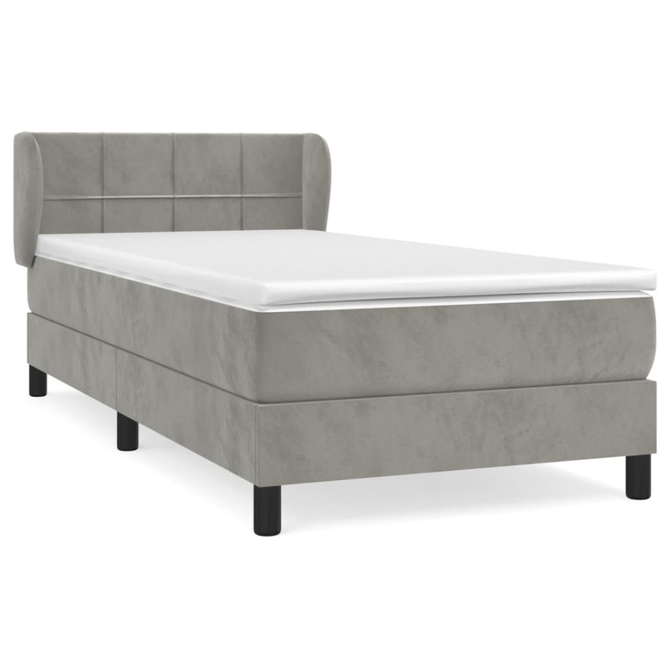 Pat box spring cu saltea, gri deschis, 100x200 cm, catifea - 1 | YEO