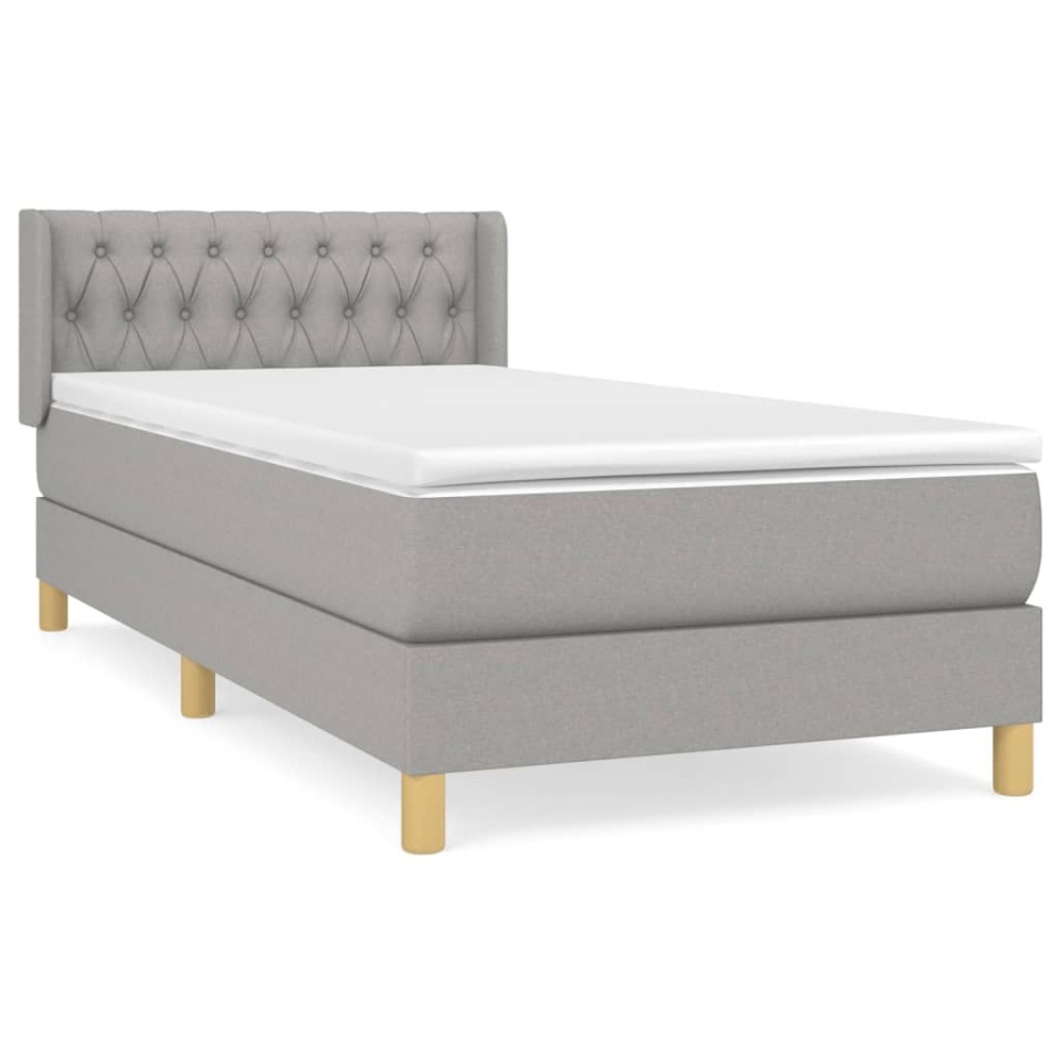 Pat box spring cu saltea, gri deschis, 100x200 cm, textil - 1 | YEO