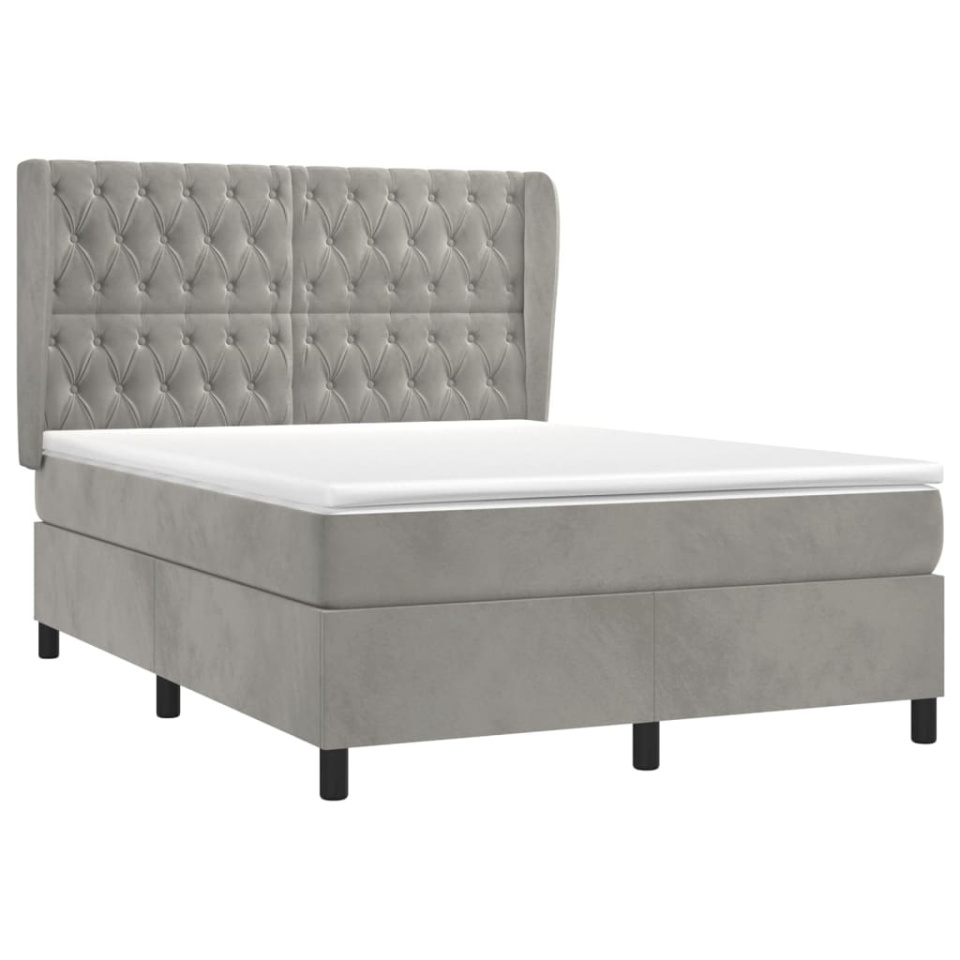 Pat box spring cu saltea, gri deschis, 140x190 cm, catifea - 2 | YEO