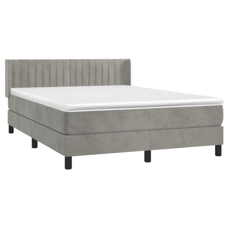Pat box spring cu saltea, gri deschis, 140x200 cm, catifea - 2 | YEO