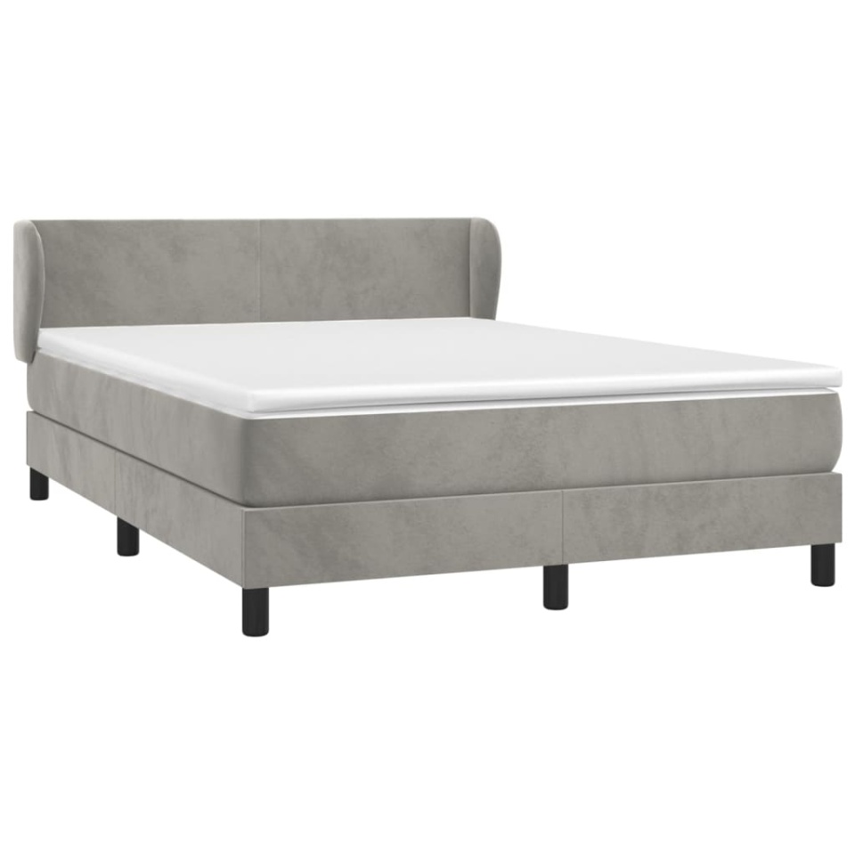 Pat box spring cu saltea, gri deschis, 140x200 cm, catifea - 2 | YEO