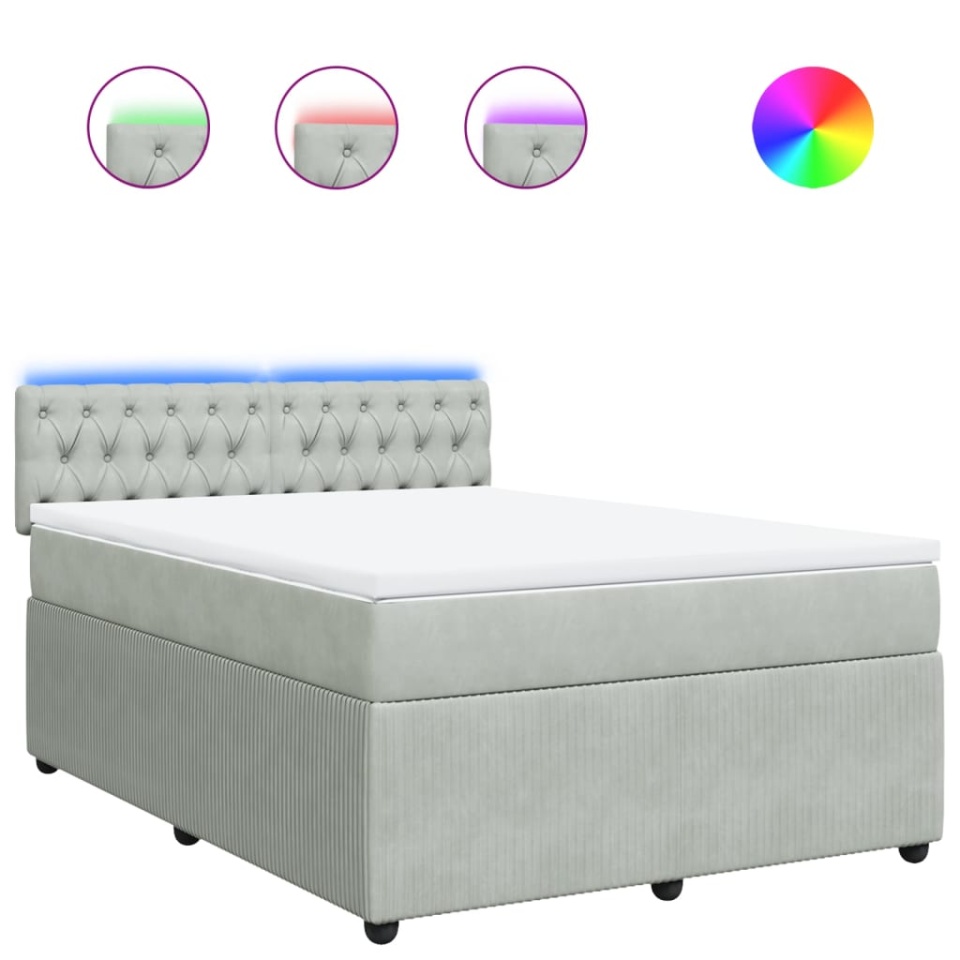 Pat box spring cu saltea, gri deschis, 160x200 cm, catifea - 1 | YEO
