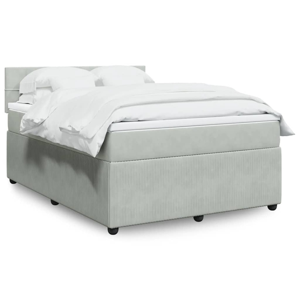 Pat box spring cu saltea, gri deschis, 160x200 cm, catifea