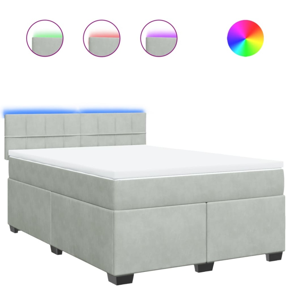 Pat box spring cu saltea, gri deschis, 160x200 cm, catifea - 1 | YEO