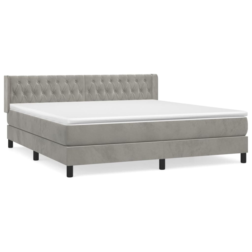 Pat box spring cu saltea, gri deschis, 160x200 cm, catifea - 1 | YEO