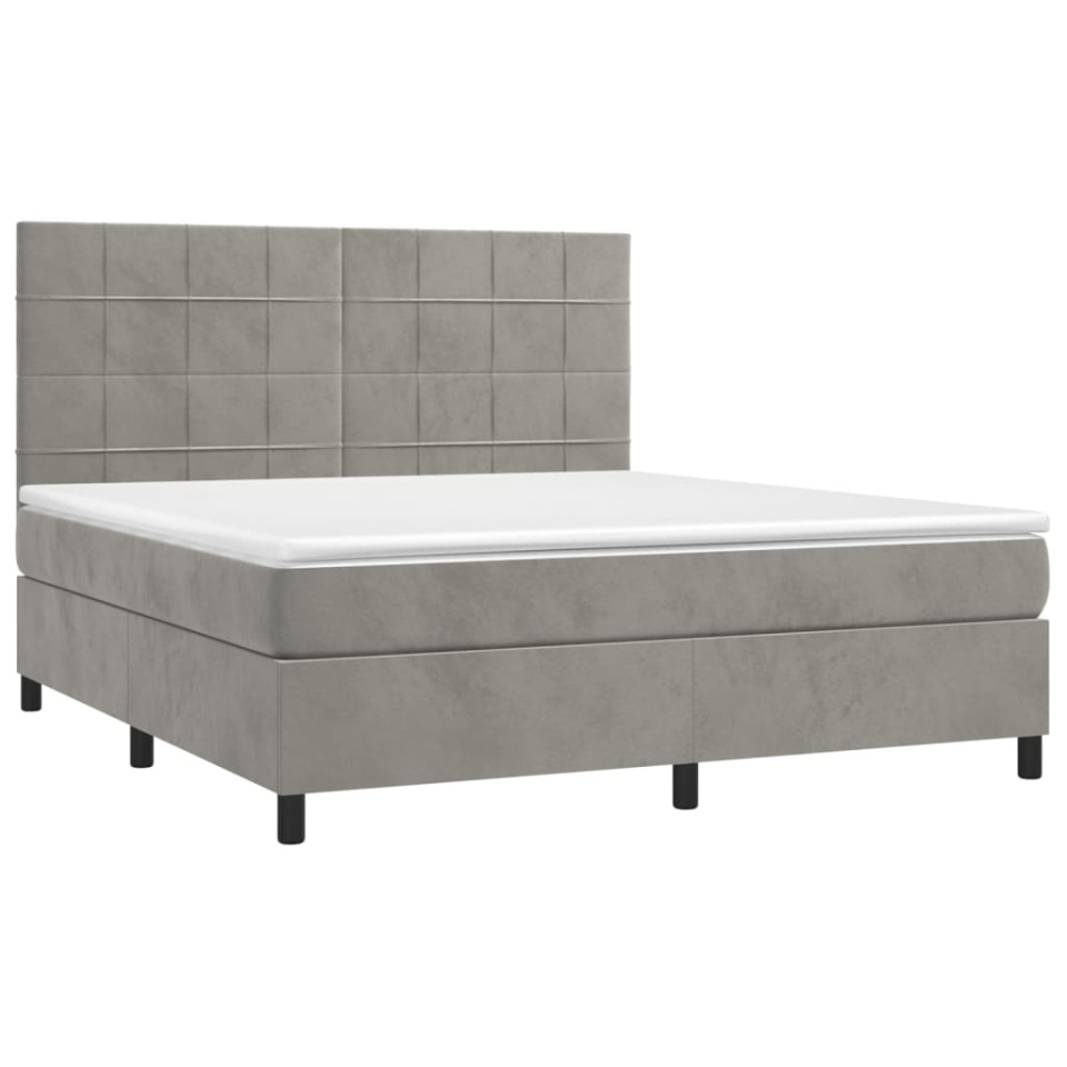 Pat box spring cu saltea, gri deschis, 180x200 cm, catifea - 2 | YEO