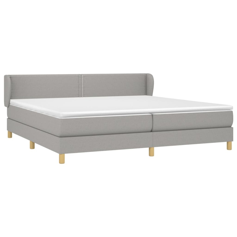 Pat box spring cu saltea, gri deschis, 200x200 cm, textil - 2 | YEO