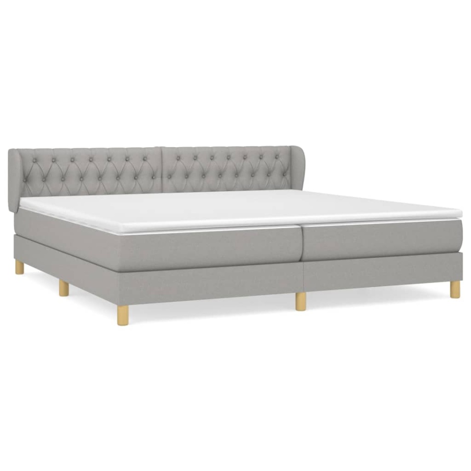 Pat box spring cu saltea, gri deschis, 200x200 cm, textil - 1 | YEO