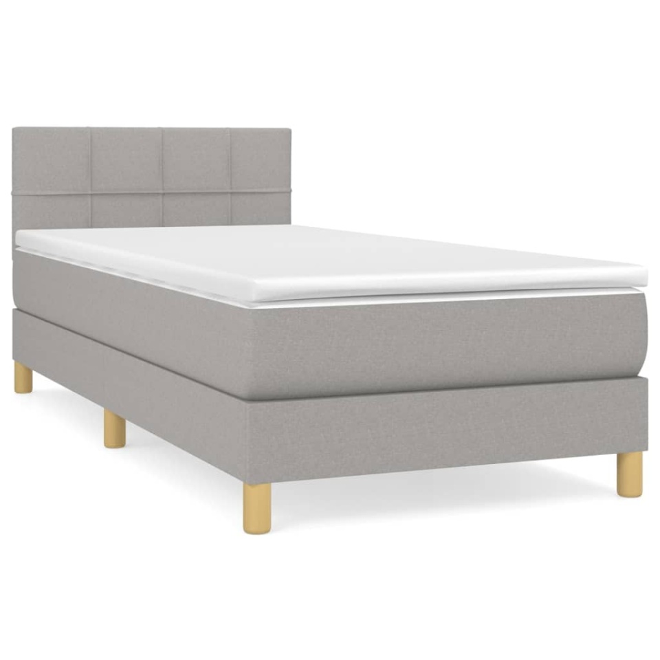 Pat box spring cu saltea, gri deschis, 80x200 cm, textil - 1 | YEO