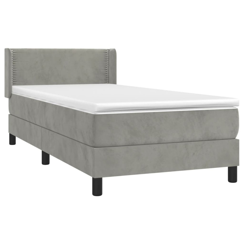 Pat box spring cu saltea, gri deschis, 90x190 cm, catifea - 2 | YEO