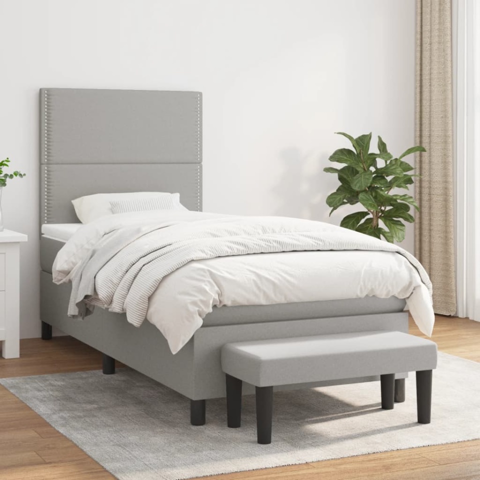 Pat box spring cu saltea, gri deschis, 90x190 cm, textil