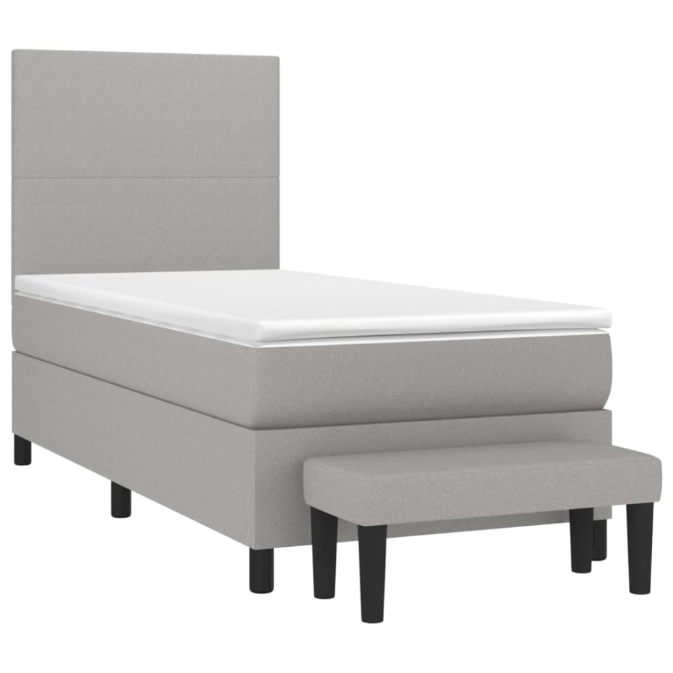 Pat box spring cu saltea, gri deschis, 90x190 cm, textil - 2 | YEO