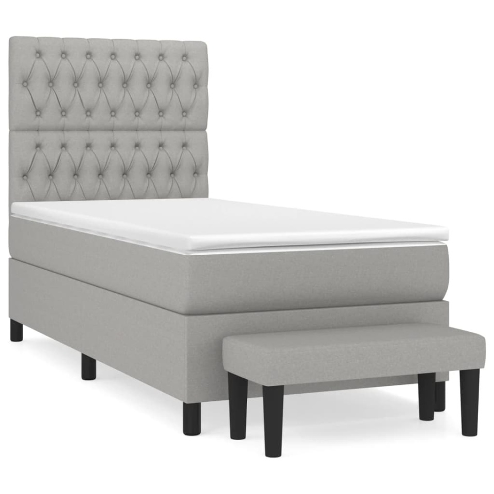 Pat box spring cu saltea, gri deschis, 90x190 cm, textil - 1 | YEO